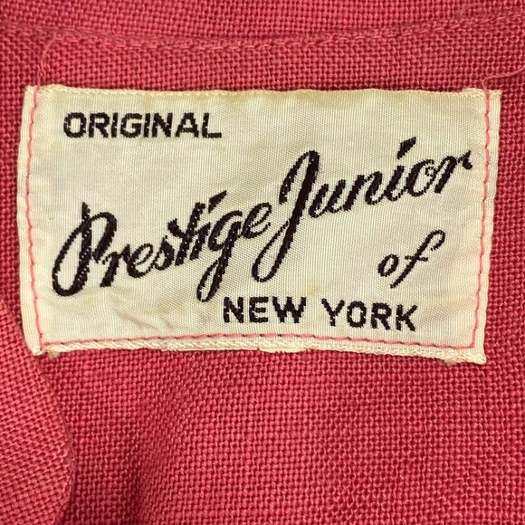 Vintage 50s Presige Junior of New York Womens Dress | Pink | Pockets Belted - Picture 3 of 14